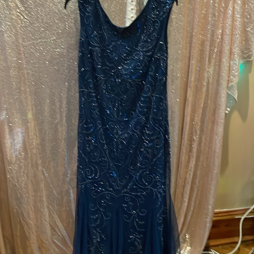 Adrianna Papell Navy Beaded Maxi Gown